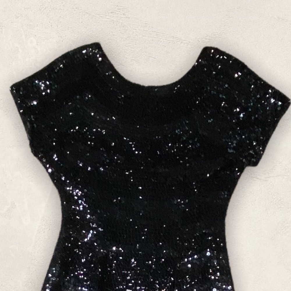 Vintage Oleg Cassini Black Silk and Sequin Dress Sz 8 - Picture 4 of 15